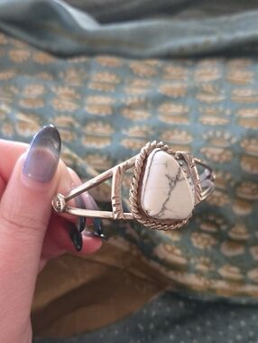 White Buffalo Stone Sterling Silver Cuff Bracelet